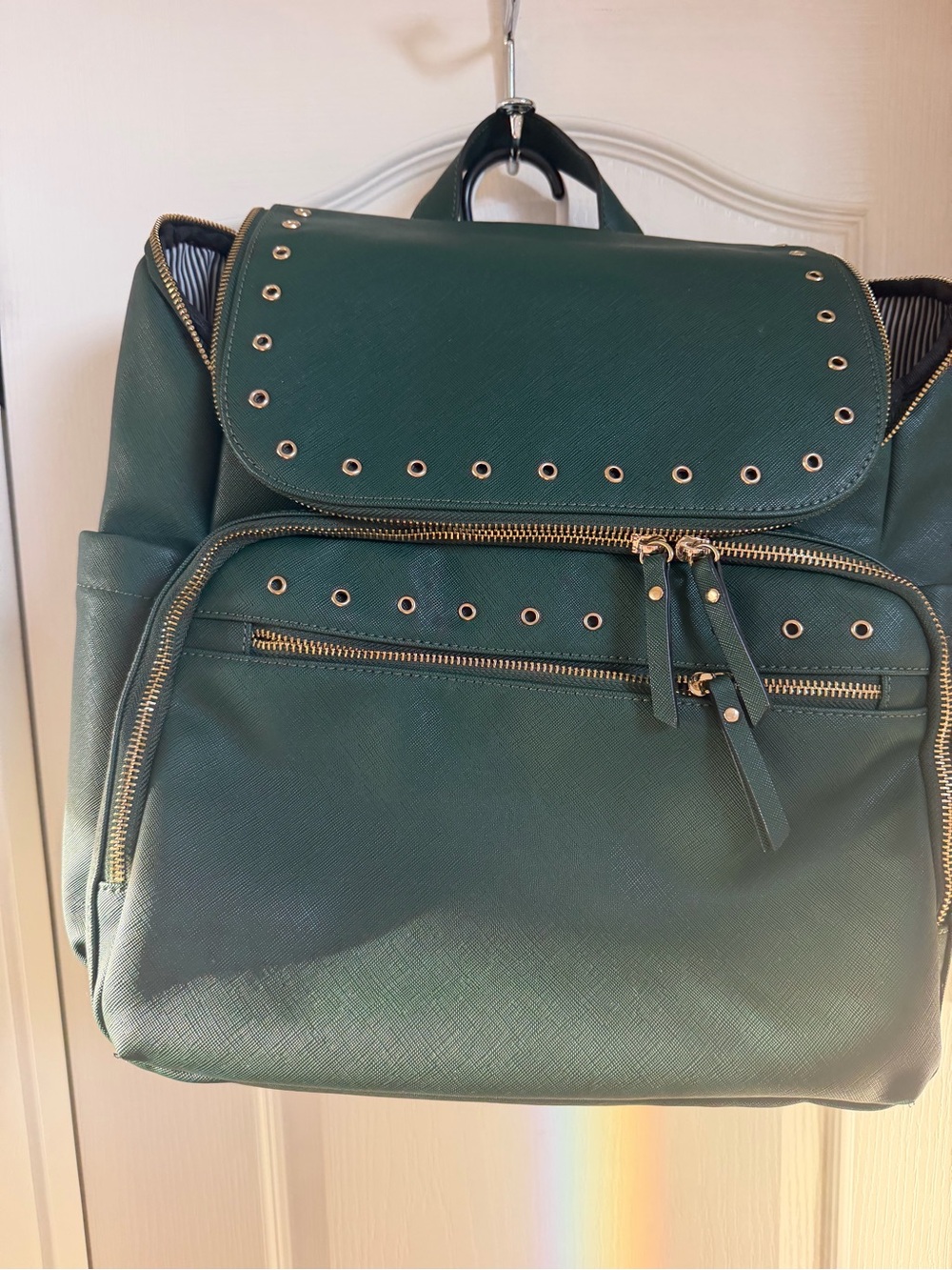 Green Eyelet Backpack Tote Diaper Bag